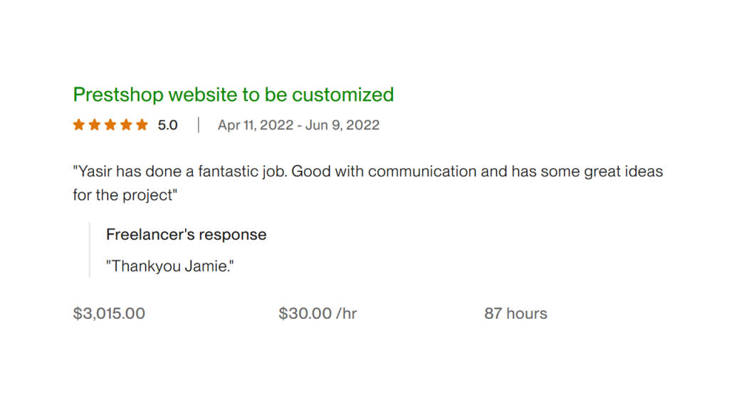 Upwork Client Feedback 1