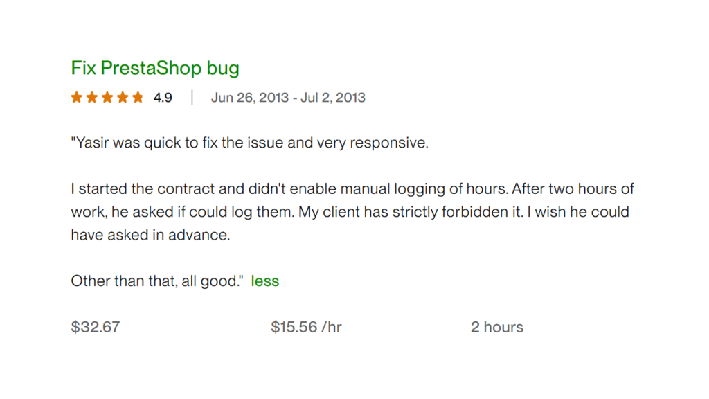 Upwork Client Feedback 15