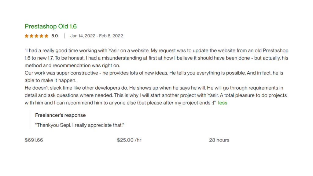 Upwork Client Feedback 2
