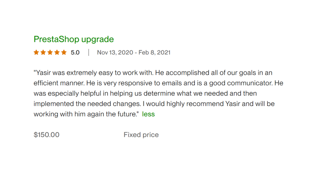 Upwork Client Feedback 3