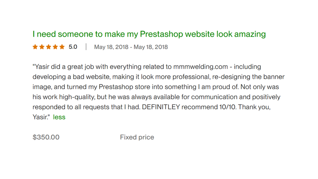 Upwork Client Feedback 5